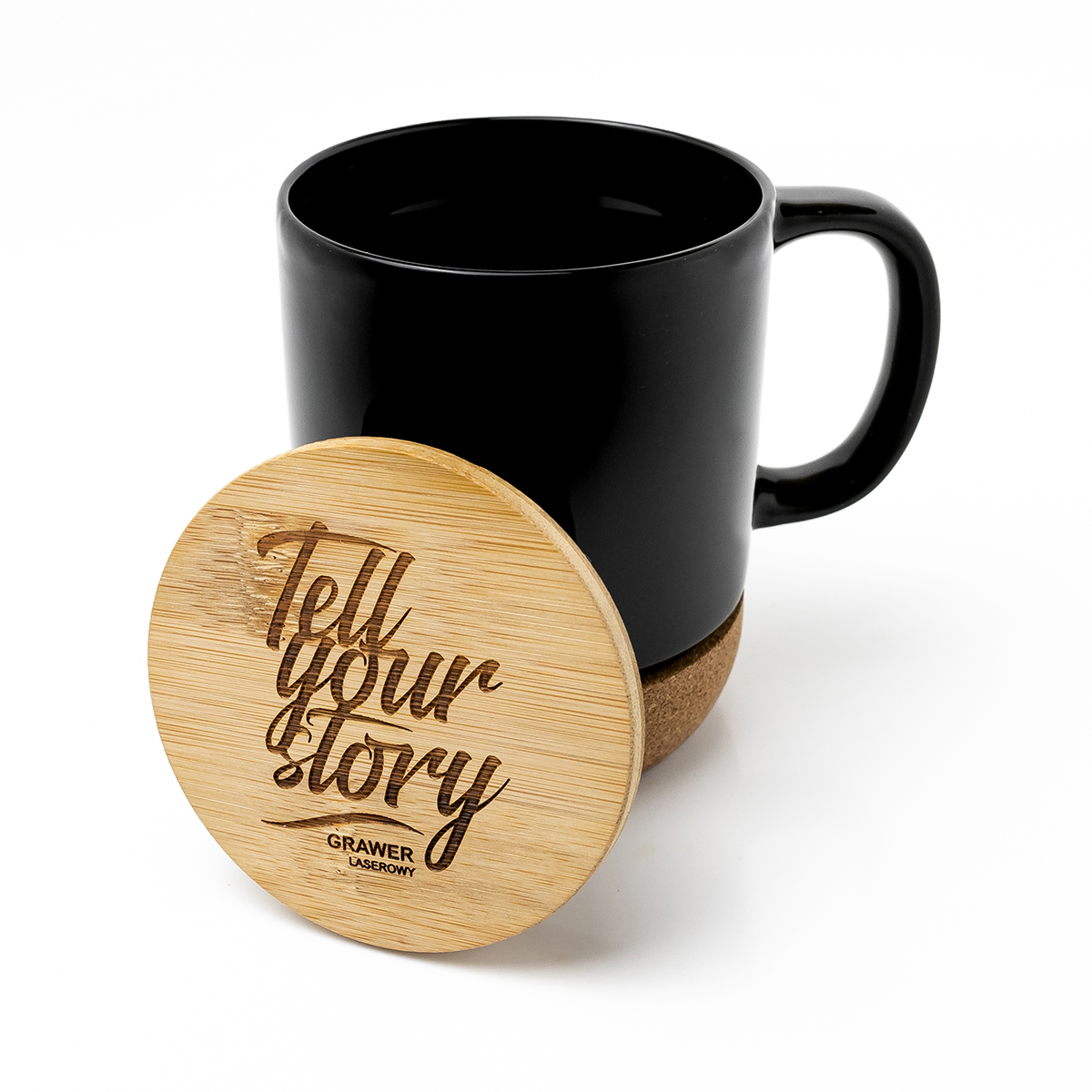 R85309.02.O - Kubek ceramiczny z bambusową przykrywką Giulia, czarny 